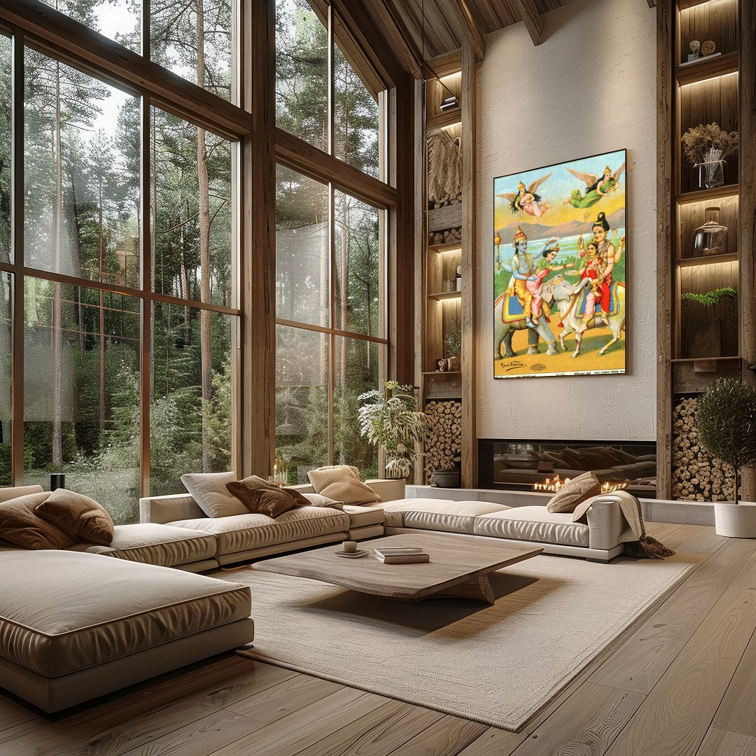 Immerse yourself in the rich tradition of Indian mythology with this vibrant artwork featuring for Living Room