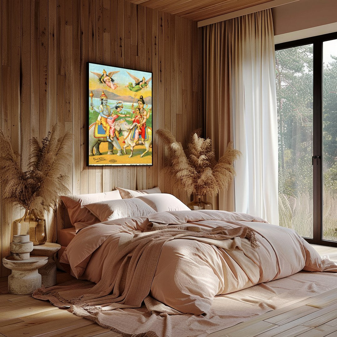 Immerse yourself in the rich tradition of Indian mythology with this vibrant artwork featuring for office