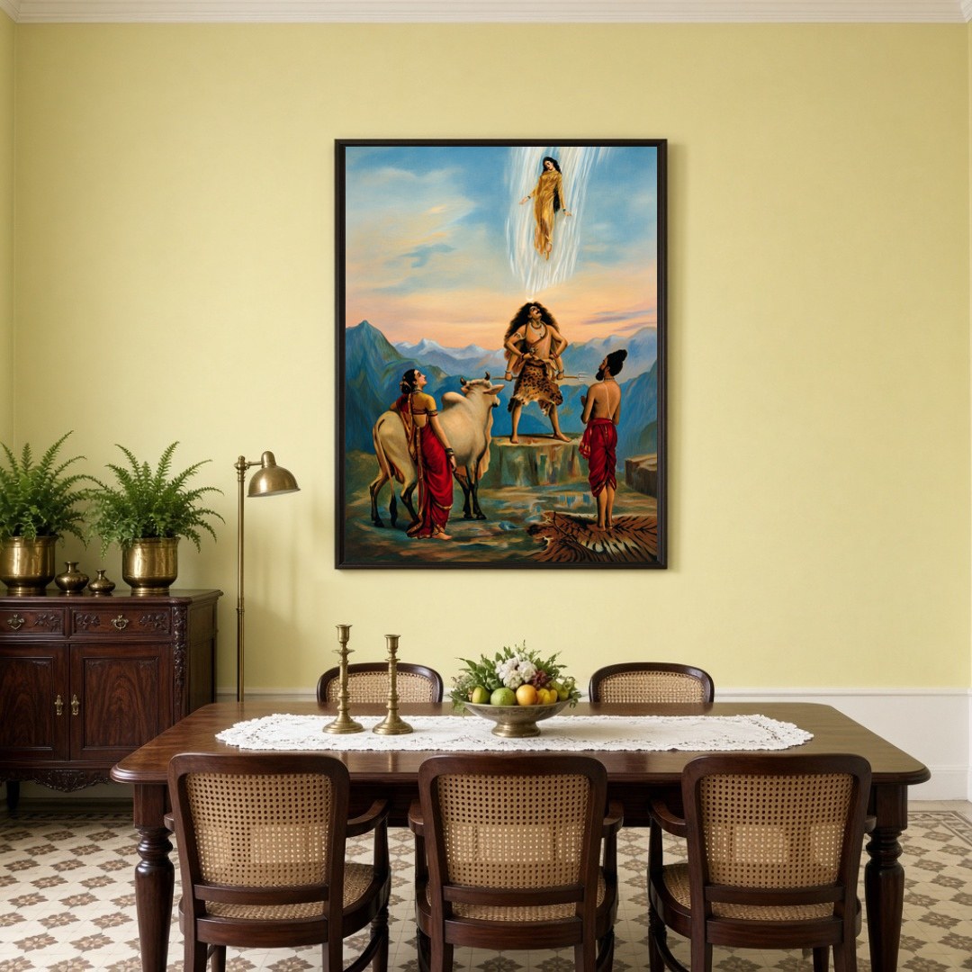 Immerse yourself in the enchanting mythology of India's past with this exquisite artwork depicting for Dining