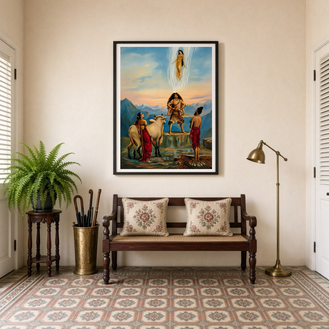 Immerse yourself in the enchanting mythology of India's past with this exquisite artwork depicting for Entrance