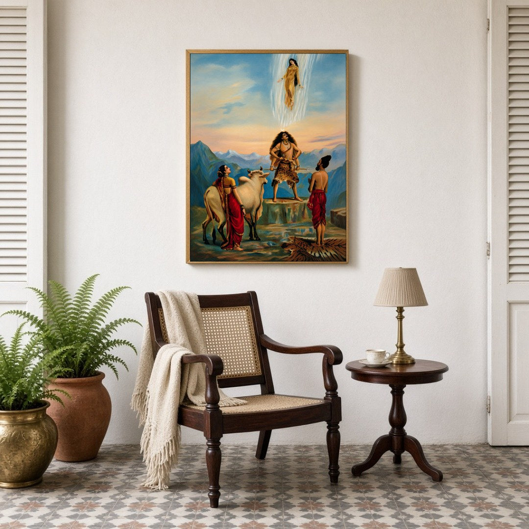 Immerse yourself in the enchanting mythology of India's past with this exquisite artwork depicting for Sitting Lounge