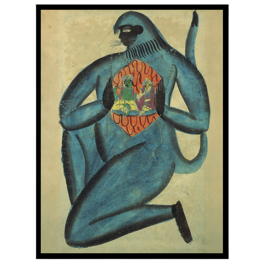 This captivating piece of Kalighat art beautifully illustrates Lord Hanuman unveiling the divine for hallway