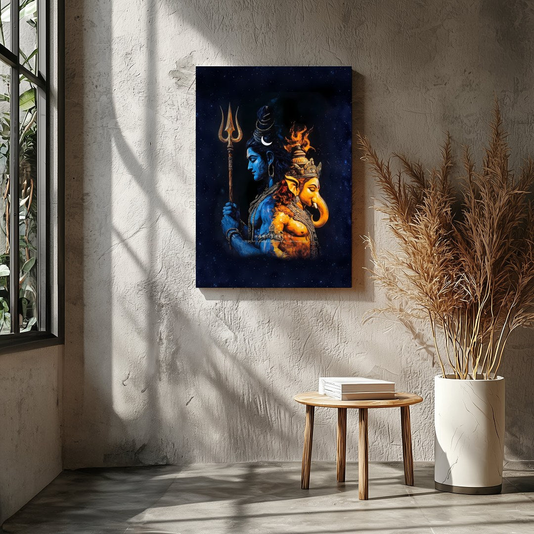 Immerse yourself in the spiritual depth of this captivating artwork featuring the majestic figures for Entrance