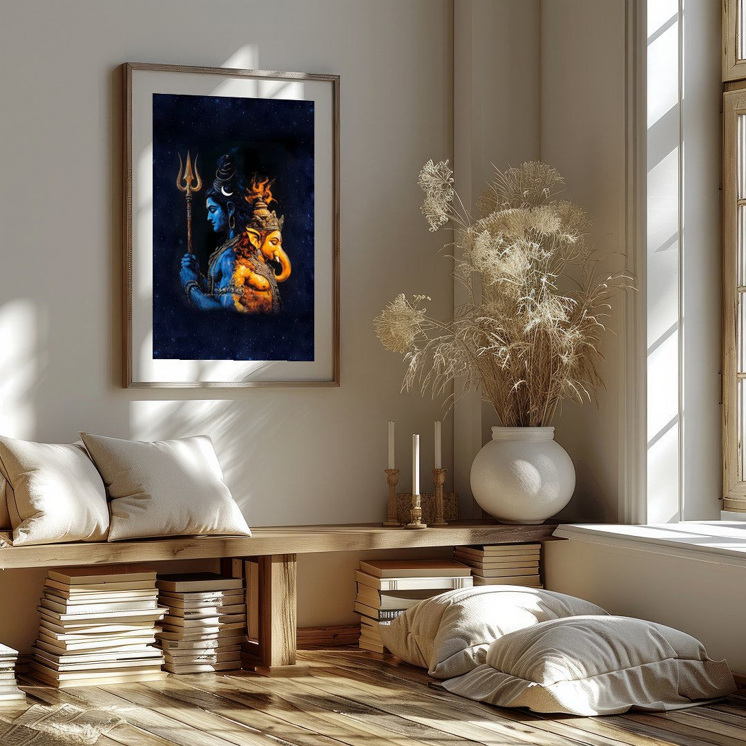 Immerse yourself in the spiritual depth of this captivating artwork featuring the majestic figures for living-space