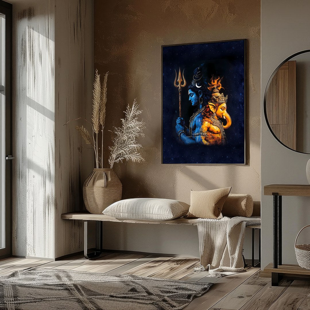 Immerse yourself in the spiritual depth of this captivating artwork featuring the majestic figures for office