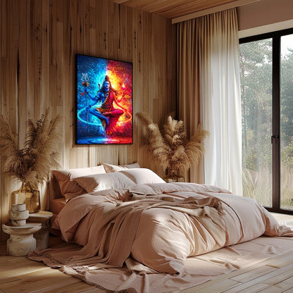 Experience the mystical balance of cosmic forces with 'Divine Duality'. This vibrant piece depicts for Bedroom