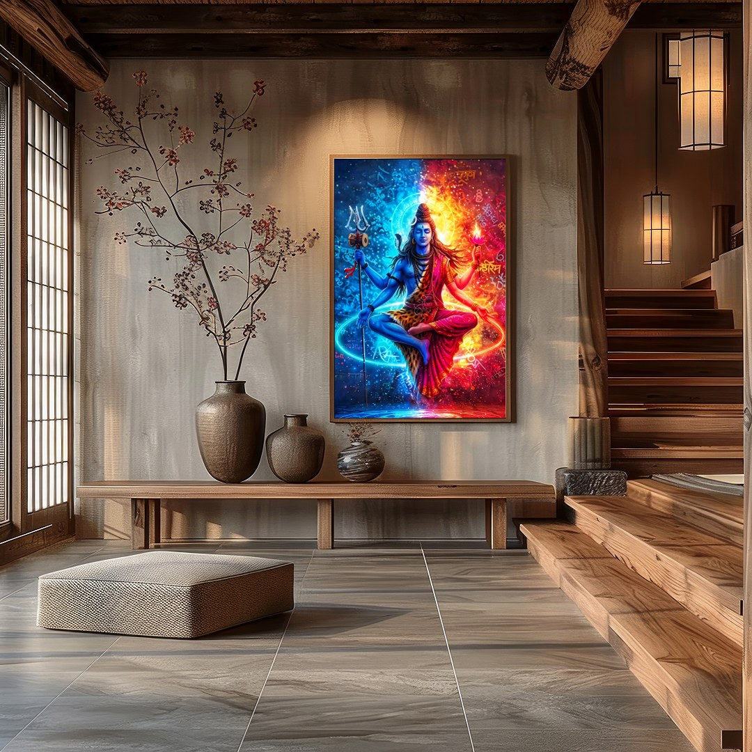 Experience the mystical balance of cosmic forces with 'Divine Duality'. This vibrant piece depicts for Hall