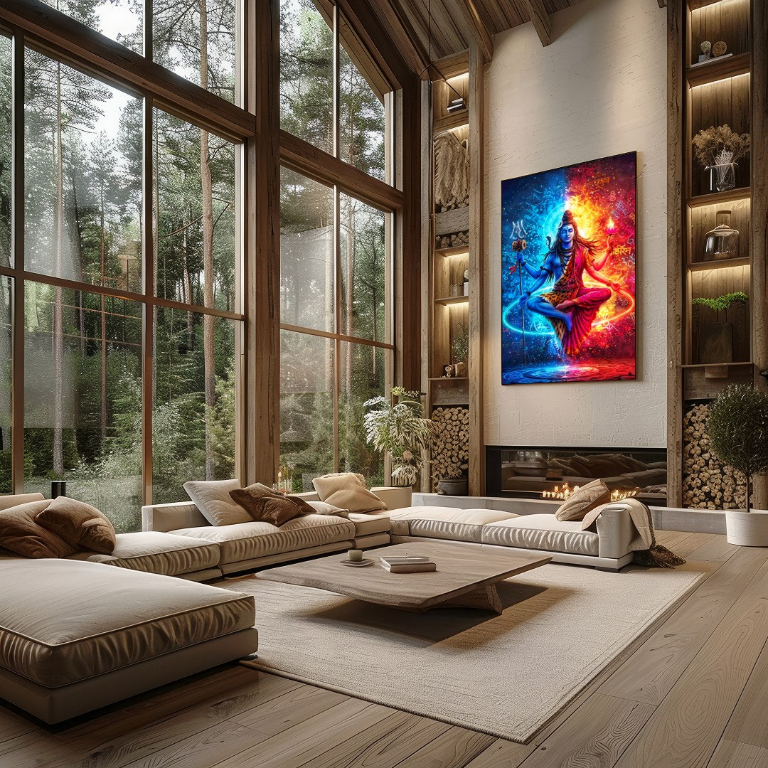 Experience the mystical balance of cosmic forces with 'Divine Duality'. This vibrant piece depicts for Living Room