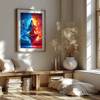Experience the mystical balance of cosmic forces with 'Divine Duality'. This vibrant piece depicts for place
