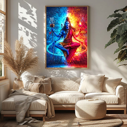 Experience the mystical balance of cosmic forces with 'Divine Duality'. This vibrant piece depicts for Sitting Area