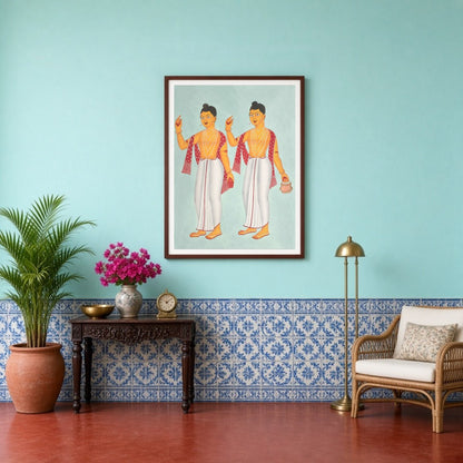 Celebrate spirituality with this striking Kalighat artwork featuring the revered figures Gaur and for Entrance