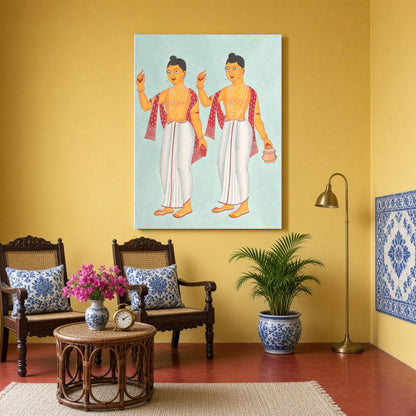 Celebrate spirituality with this striking Kalighat artwork featuring the revered figures Gaur and for Sitting Area