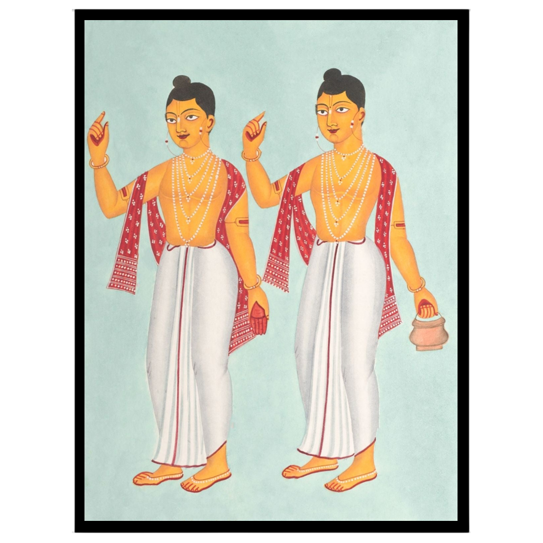 Celebrate spirituality with this striking Kalighat artwork featuring the revered figures Gaur and for studio