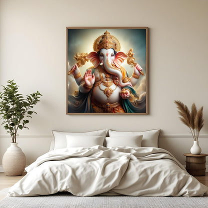 Immerse yourself in the divine serenity of 'Celestial Ganesha,' a stunning portrayal of the revered for Bedroom
