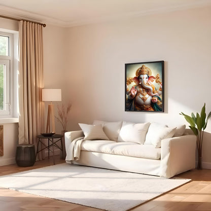 Immerse yourself in the divine serenity of 'Celestial Ganesha,' a stunning portrayal of the revered for Family Room