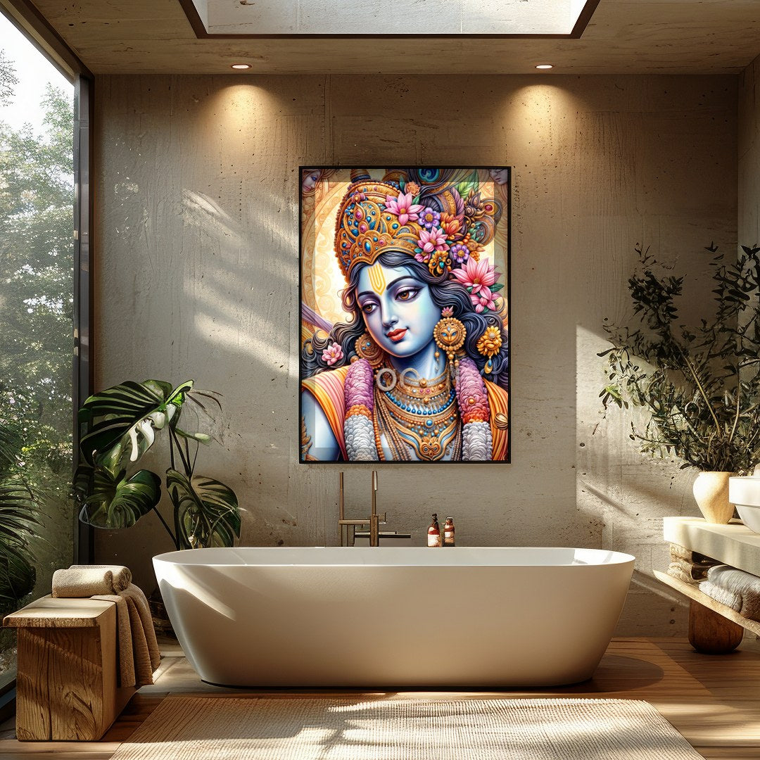 Immerse yourself in the mystical allure of this intricately detailed artwork featuring a vibrant for Bathroom