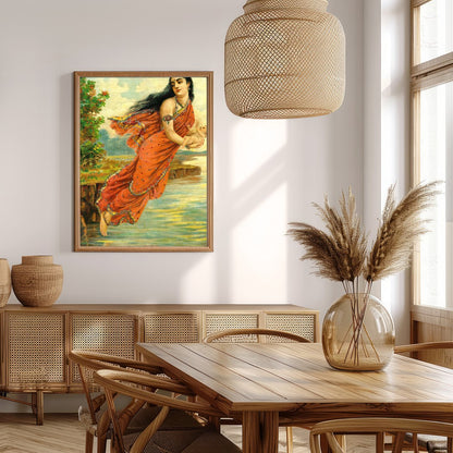 This captivating artwork depicts a serene woman enveloped in an intricately designed red saree, for Extra Kitchen