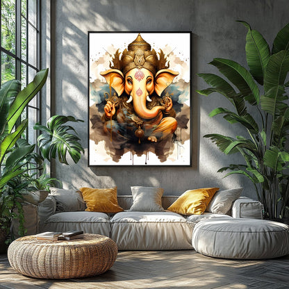 Capture the essence of spirituality with this stunning artwork featuring a divine elephant adorned for Balcony