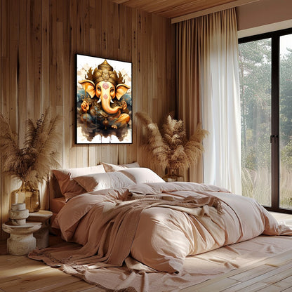 Capture the essence of spirituality with this stunning artwork featuring a divine elephant adorned for Bedroom
