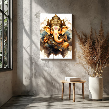 Capture the essence of spirituality with this stunning artwork featuring a divine elephant adorned for Entrance