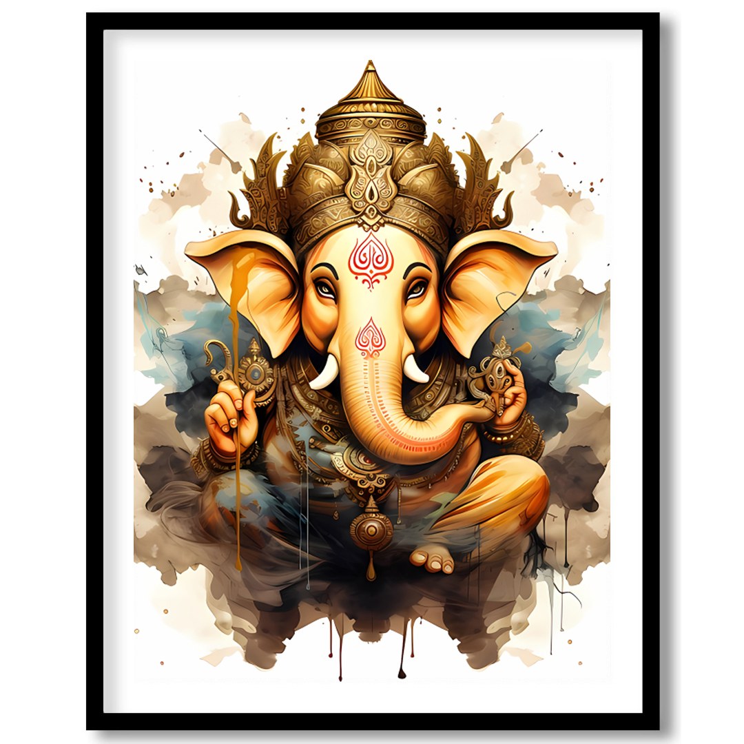 Capture the essence of spirituality with this stunning artwork featuring a divine elephant adorned for place