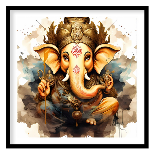 Capture the essence of spirituality with this stunning artwork featuring a divine elephant adorned for place