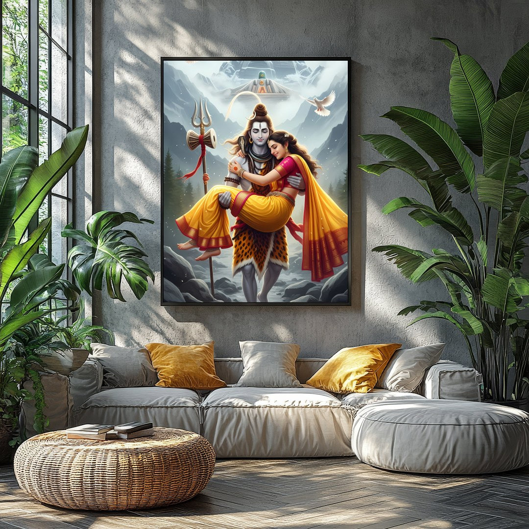 This stunning artwork captures a serene and divine scene set amidst the majestic Himalayas. The for Balcony