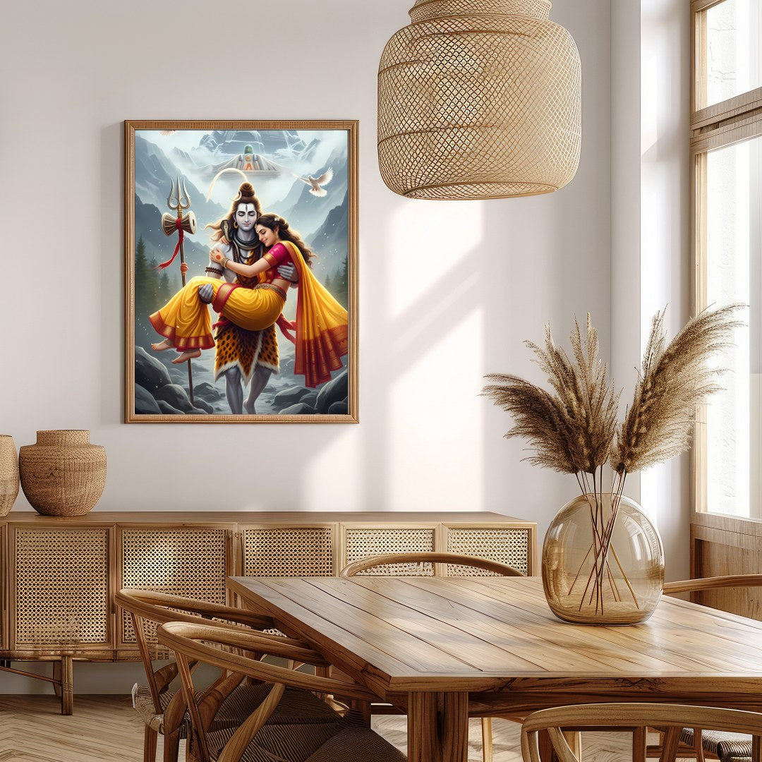 This stunning artwork captures a serene and divine scene set amidst the majestic Himalayas. The for Extra Kitchen