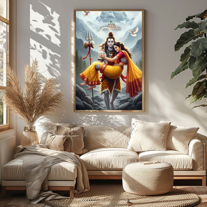 This stunning artwork captures a serene and divine scene set amidst the majestic Himalayas. The for Sitting Area