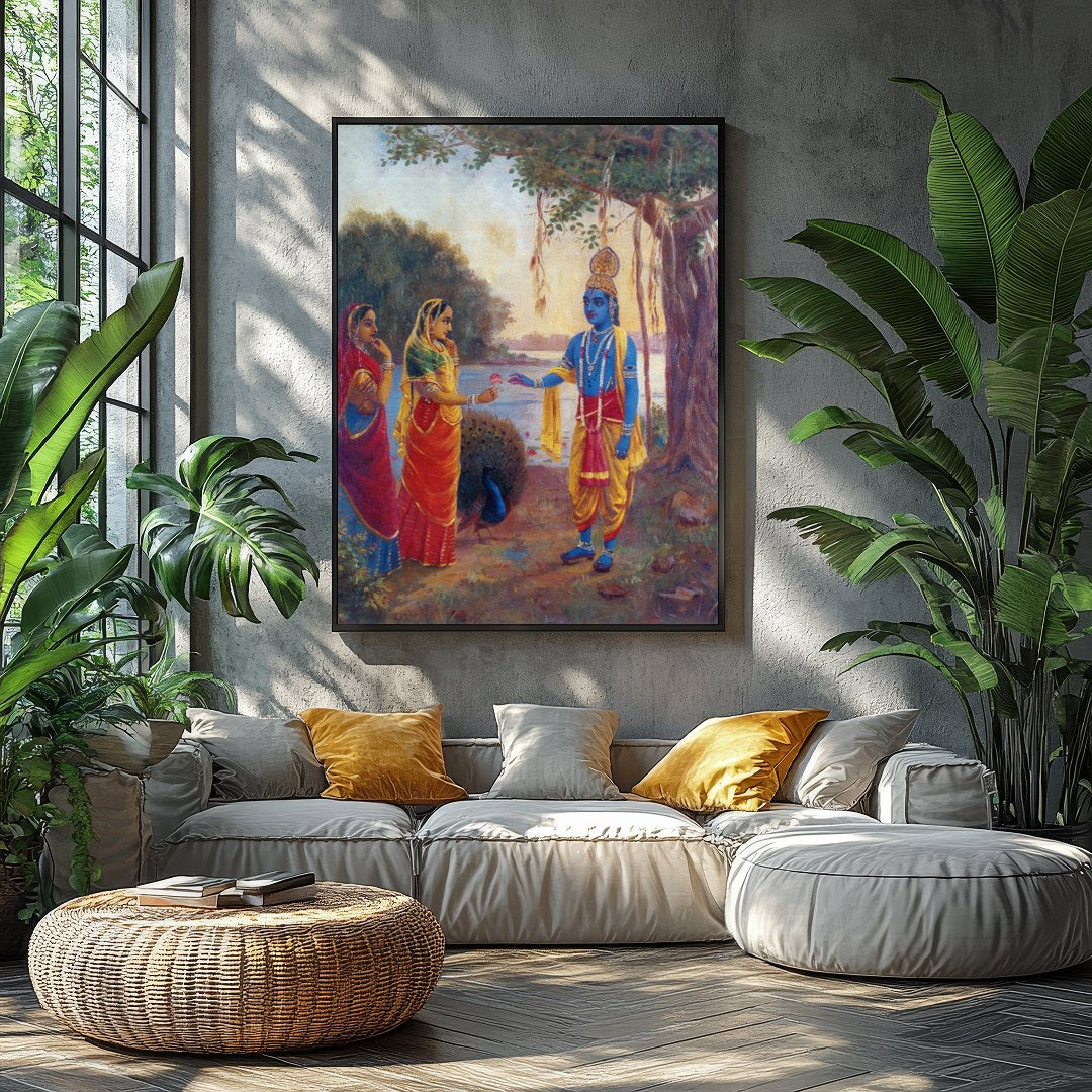 Immerse yourself in this captivating artwork depicting a serene riverside scene with divine for Balcony