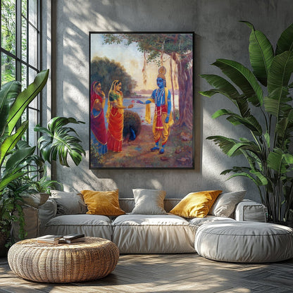 Immerse yourself in this captivating artwork depicting a serene riverside scene with divine for Balcony