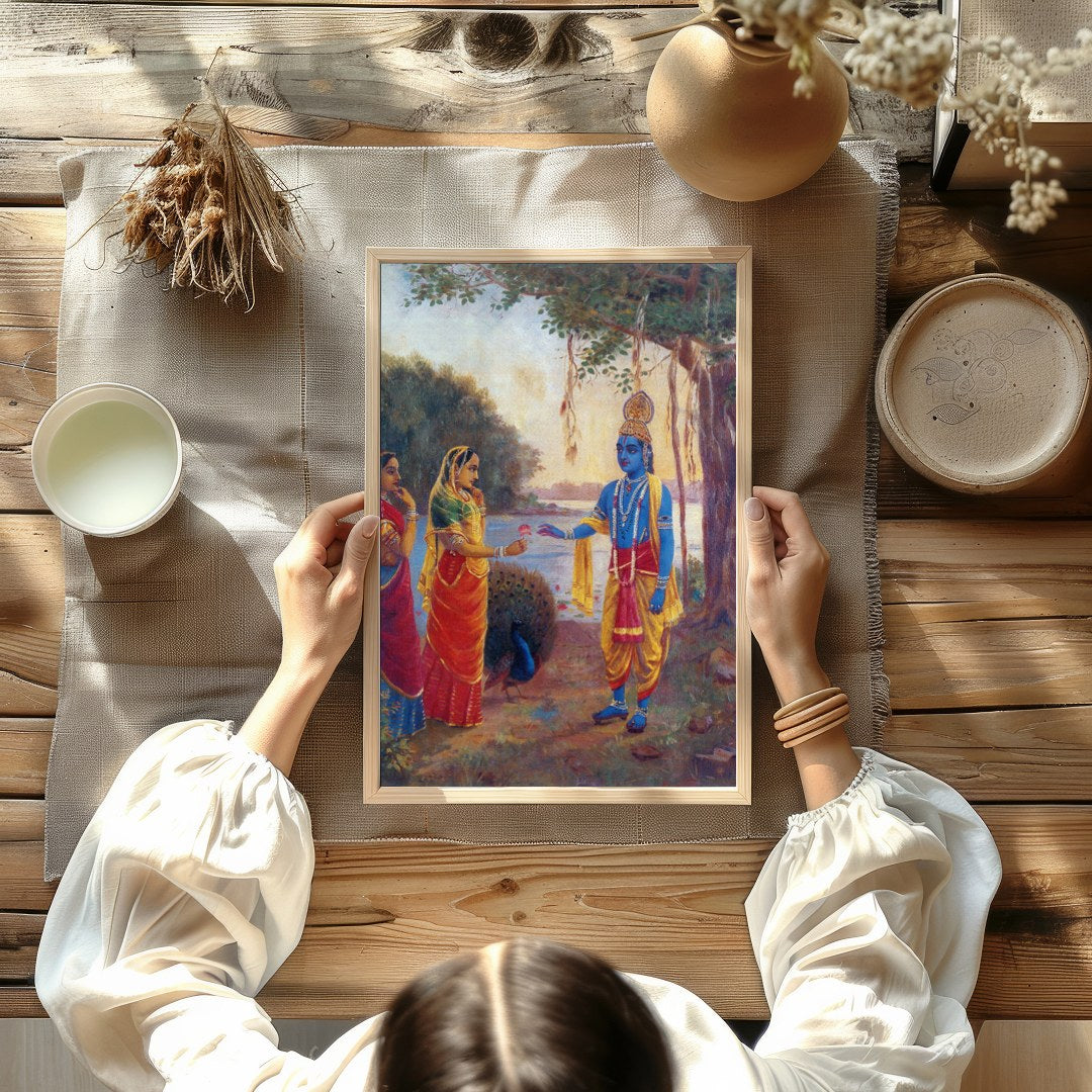 Immerse yourself in this captivating artwork depicting a serene riverside scene with divine for Kitchen