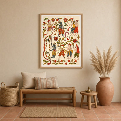 This captivating wall art vividly depicts Krishna, the revered deity, showcasing his prowess in for Entrance