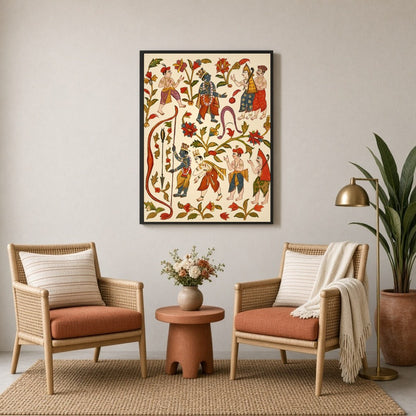 This captivating wall art vividly depicts Krishna, the revered deity, showcasing his prowess in for Sitting Lounge