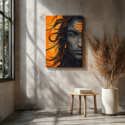 Embrace the dynamic energy of this contemporary Shiva portrait, capturing the god's powerful aura for Entrance