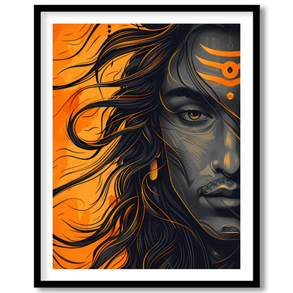 Embrace the dynamic energy of this contemporary Shiva portrait, capturing the god's powerful aura for living-space