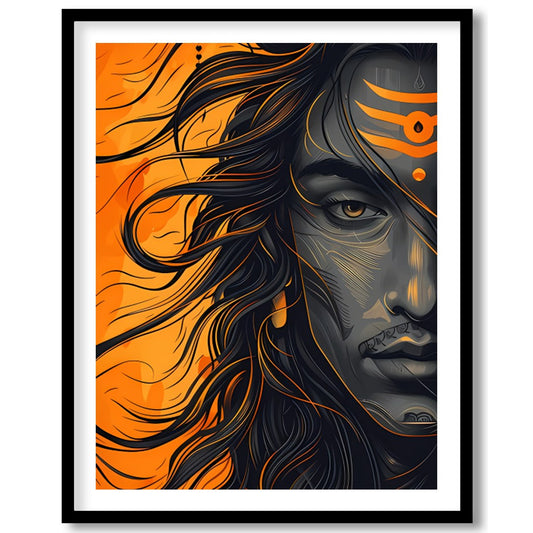 Embrace the dynamic energy of this contemporary Shiva portrait, capturing the god's powerful aura for living-space