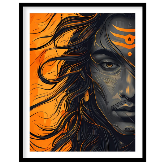 Embrace the dynamic energy of this contemporary Shiva portrait, capturing the god's powerful aura for living-space