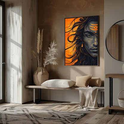 Embrace the dynamic energy of this contemporary Shiva portrait, capturing the god's powerful aura for nook