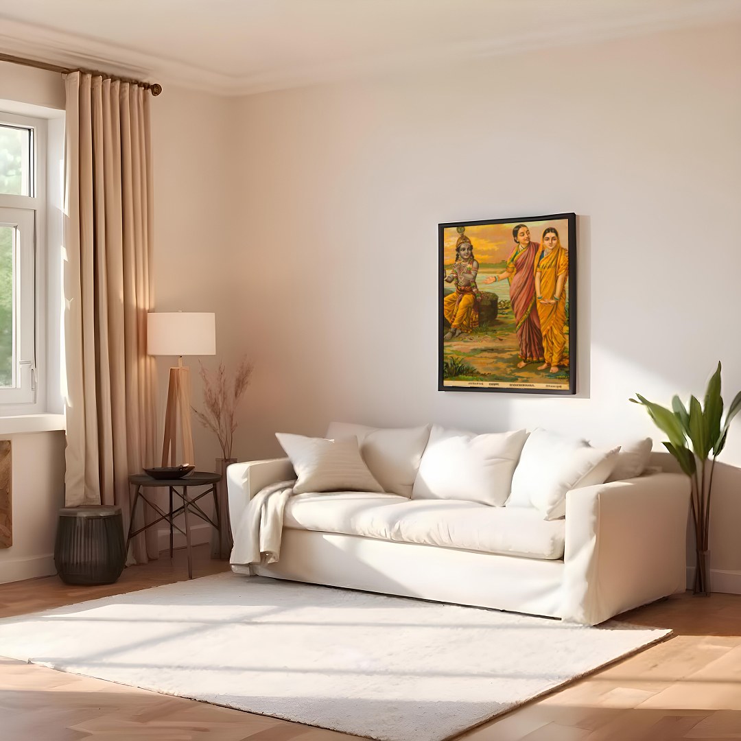 Experience the serene beauty of divinity with this exquisite artwork depicting Radha and Krishna by for Family Room