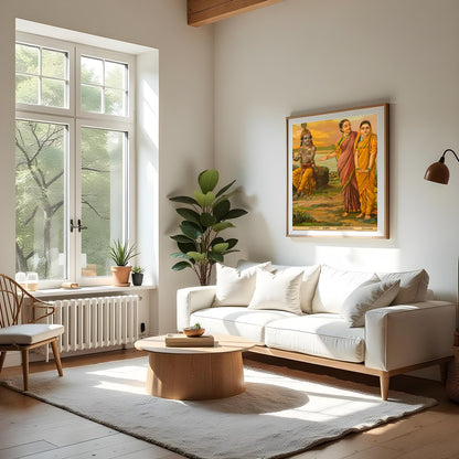 Experience the serene beauty of divinity with this exquisite artwork depicting Radha and Krishna by for Living Room