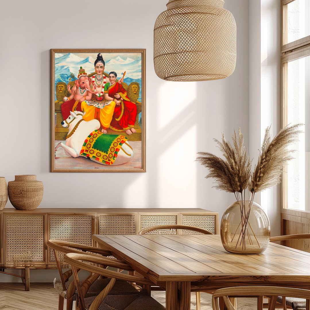 This captivating artwork depicts a serene family scene, deeply rooted in cultural symbolism. Set for Extra Kitchen