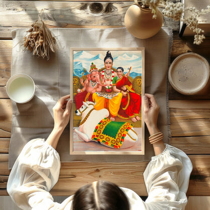 This captivating artwork depicts a serene family scene, deeply rooted in cultural symbolism. Set for Kitchen