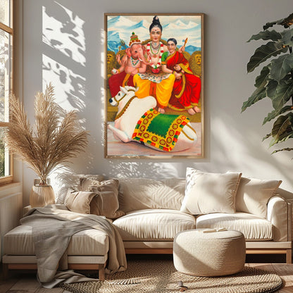 This captivating artwork depicts a serene family scene, deeply rooted in cultural symbolism. Set for Sitting Area
