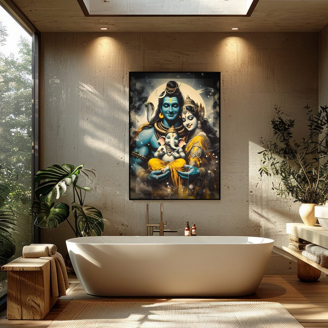 Immerse yourself in the tranquil beauty of this divine artwork featuring a harmonious family scene. for Bathroom
