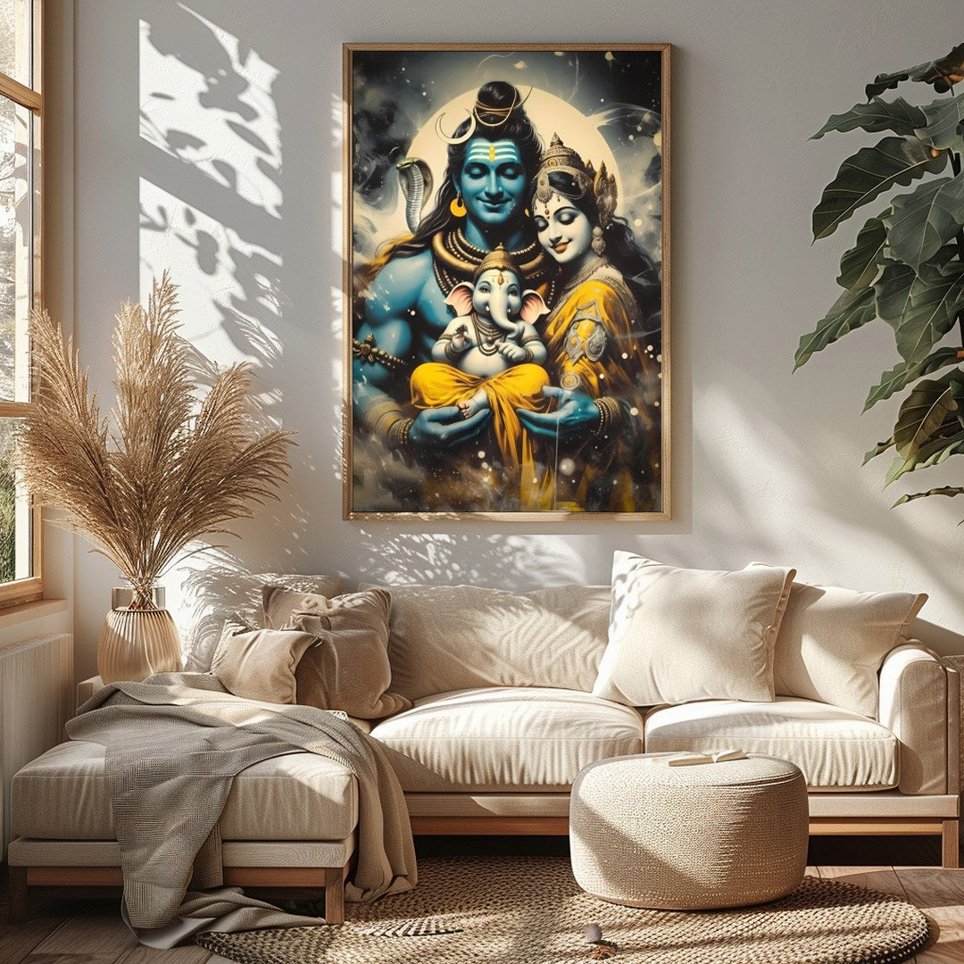 Immerse yourself in the tranquil beauty of this divine artwork featuring a harmonious family scene. for Sitting Area