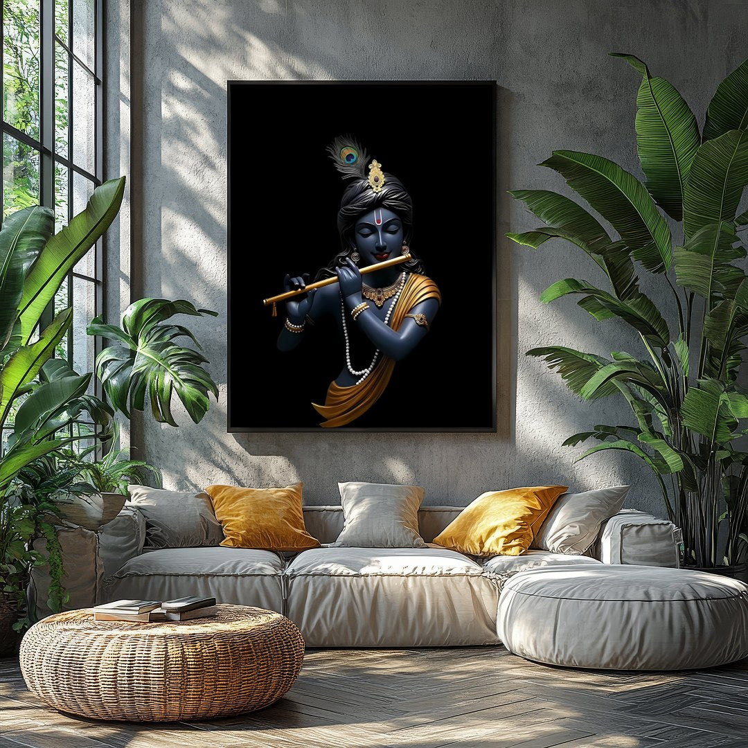 This stunning artwork captures the serene elegance of a divine figure playing a flute, set against for Balcony