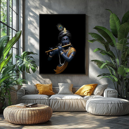 This stunning artwork captures the serene elegance of a divine figure playing a flute, set against for Balcony