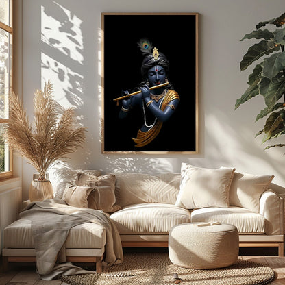 This stunning artwork captures the serene elegance of a divine figure playing a flute, set against for Sitting Area