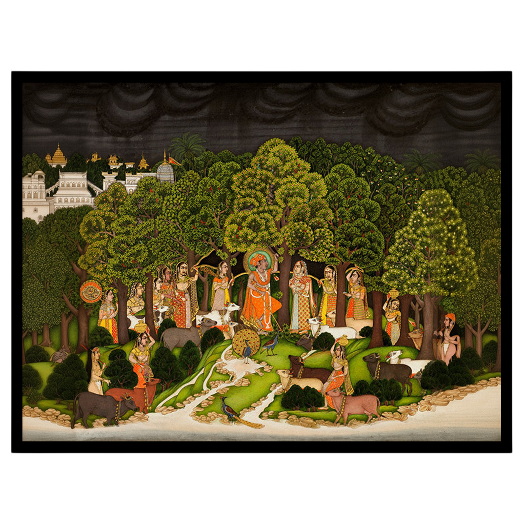 Experience the divine connection between Krishna and Radha amidst a serene forest setting. This for lovely-house